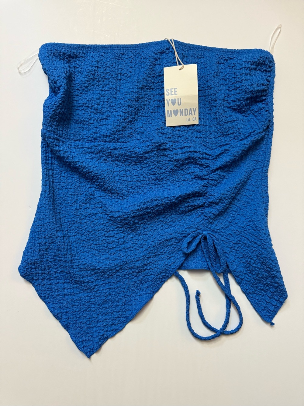 NEW, See You Monday Cobalt Textured Handkerchief-Hem Tube Top
